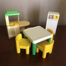 Vintage Little Tikes Dollhouse Kitchen Island Fridge Table 4 Chairs
