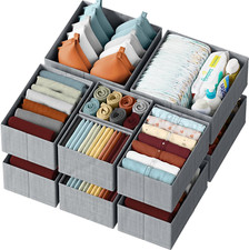 12pcs Dresser Drawer Organizer Clothes for Nursery, Bedroom and Closet in Grey