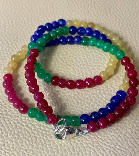 Collar 50 cm Esmeralda, rubí, zafiro azul y amarillo. Cierre plata de ley maciza - Imagen 4 de 8