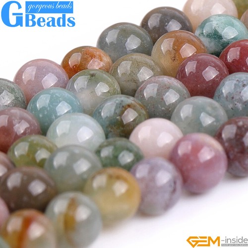 Natural Stone Indian Agate Round Loose Beads For Jewellery Making 15" Necklace - Bild 22 von 102