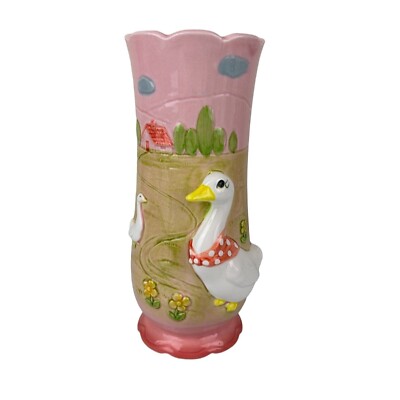 Pink 3D Duck Ceramic Vase Cottagecore Country Cute Japan Easter Spring Home