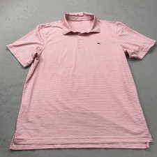Vineyard Vines Polo Shirt Mens Large Pink Whale Stretch Striped Performance Golf