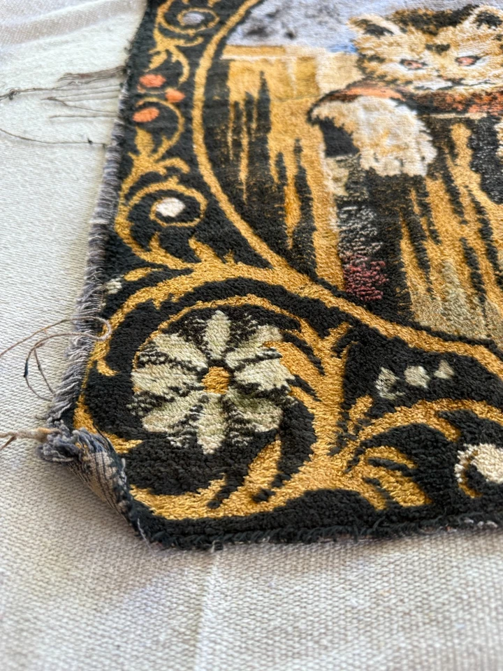 Vintage TAPEÇARIA Gatinhos Gatos 38"X19" Anos 70 Pendurado na Parede RARO Floral BORDAS DESADASURADAS - Imagem 3 de 4