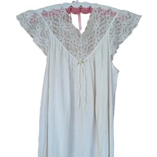 Vintage Sears Cream Lace Nightgown M 12/14 Nylon Bow Detail Romantic Negligee