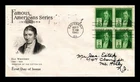 DR JIM STAMPS US COVER ELI WHITNEY FAMOUS AMERICANS FDC BLOCK OF 4 ARTCRAFT