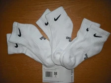Boys/Girls NWT NIKE Ankle Socks 3prs DRI-FIT Classic White w/Black Swoosh 3Y-5Y