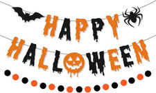Glitter Happy Halloween Banner and Circle Dots Garland Party Decorations