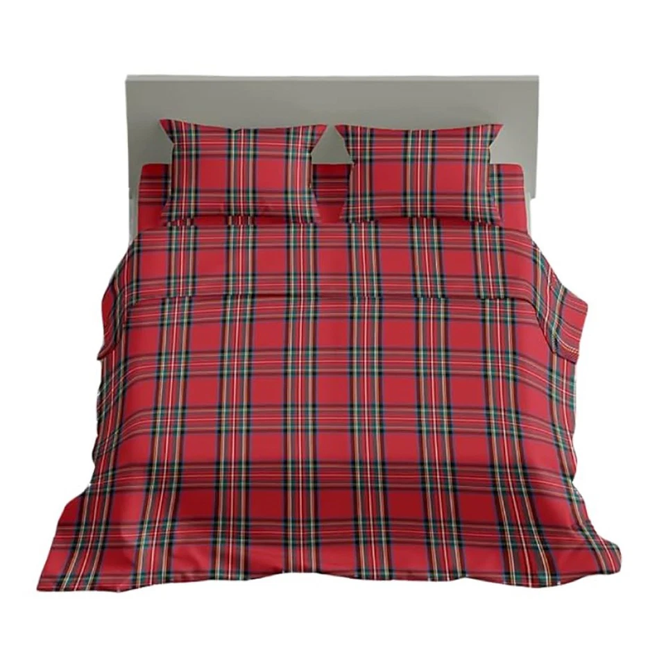 Completo Lenzuola Tartan Scozzese 100% Cotone - Completo Letto Natalizio - Immagine 2 di 4