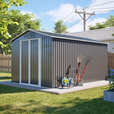 8'x12' Metal Shed Outdoor Storage Shed w/ Lockable Doors for Backyard,Patio,Lawn