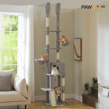 PAWZ Road Floor to Ceiling Cat Tree Tower with Dual Scratching Posts 85-112 Inch