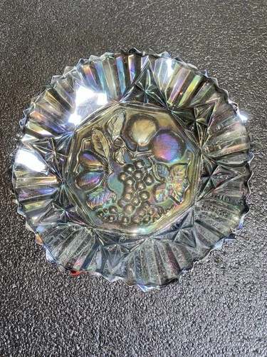 Vintage Federal Carnival Glass Blue Ruffled Edge Bowl-Pioneer Pattern Beautiful