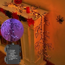 Lighted Halloween Garland Battery Operated with 8 Functions 6FT 120 Bi-Color ...