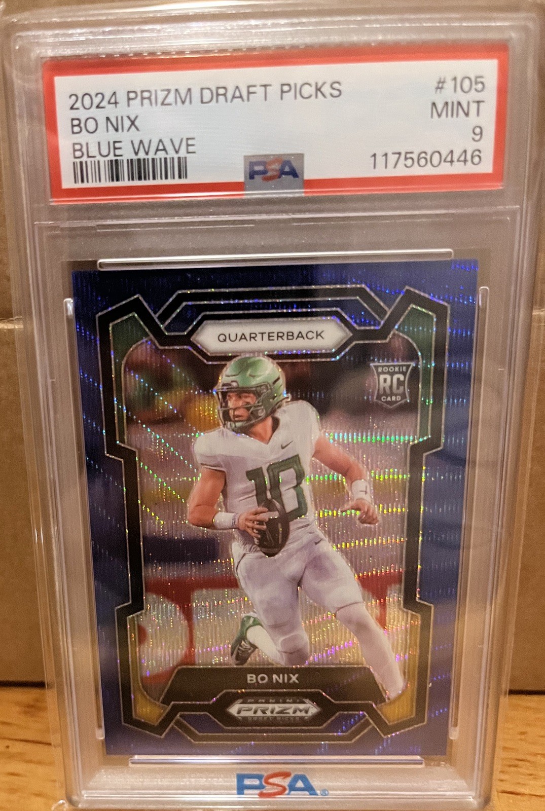 2024 PANINI PRIZM DRAFT PICKS BLUE WAVE #105 BO NIX ROOKIE RC 145/249 PSA 9