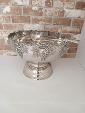Large Silver Plated Punch/ Champagne/ Ice Bowl. Grapevine Design With Accessorie