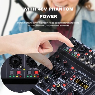 BOMGE 4.0M Audio Mixer, Sound Board Mixing Console with 4 Channel Digital USB Bl