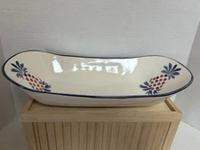 Los Angeles Potteries Bread Bowl Serving Oblong 13-1/2in Vintage USA Blue/red