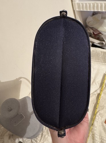 Borsa a mano vintage Landau lusso pochette blu navy argento ferramenta - Foto 10 di 10