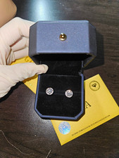 14k White Gold Round Diamond Halo Stud Earrings Screw Back GRA Certified