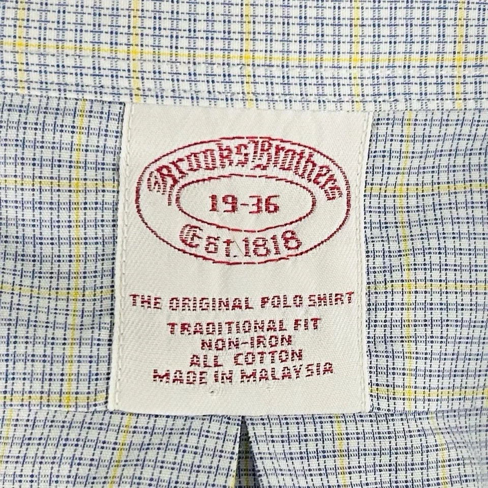 Camisa de vestir Brooks Brothers 19 36 ajuste tradicional sin hierro azul amarillo a cuadros Foto 3 de 4