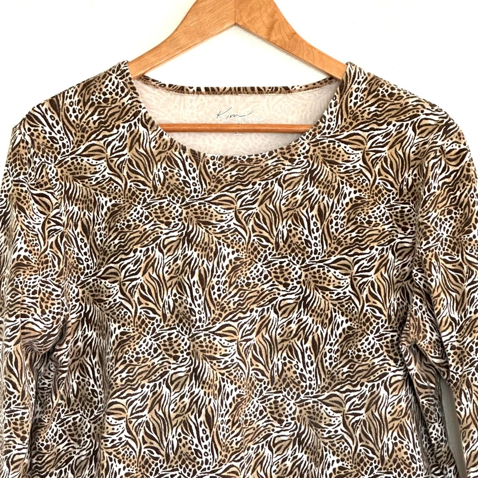 Camisa para mujer Kim Rogers XL mezclada estampado animal manga 3/4 pulóver top Foto 3 de 4