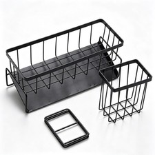 Stainless Steel Sink Caddy with Slope Design and Sponge Holder for Kitchen Black