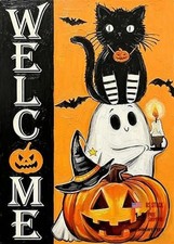 Halloween Diamond Art Kits for Adults - Cat Ghost Pumpkin 5D Diamond Painting