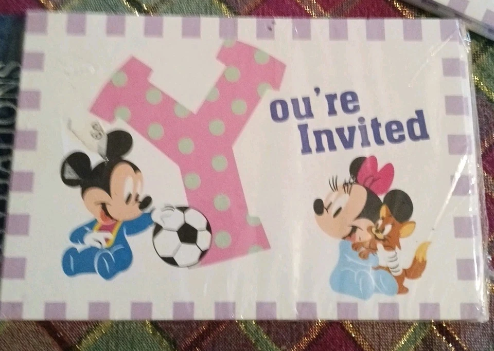 Invitaciones Baby Shower Baby Mickey y Baby Minnie Vintage Nuevo en Paquete Foto 2 de 3