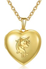 Love Heart Unicorn Locket Necklace that Holds Pictures Polished Lockets Neckl...