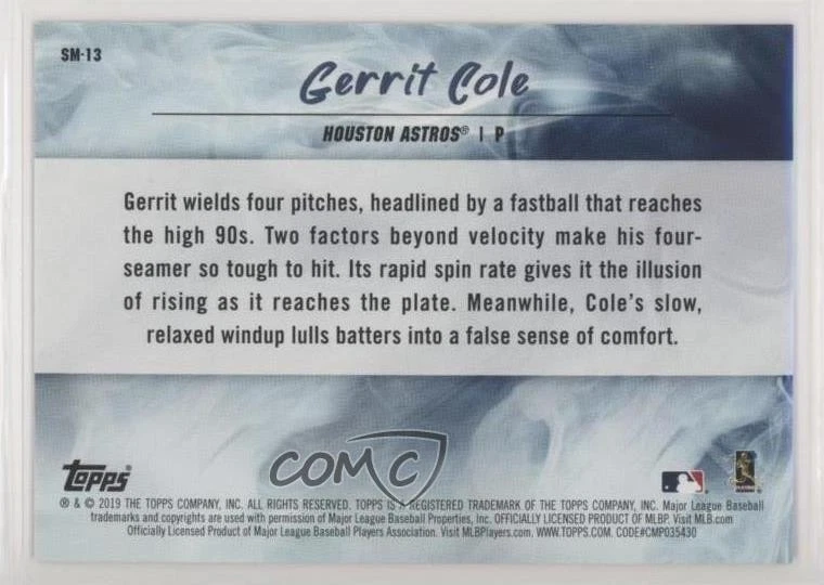 2019 Topps Fire Smoke and Mirrors Gold Minted Gerrit Cole #SM-13 - Image 2 of 2