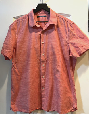 Perry Ellis Men's Size XL Heathered Red Short Sleeve Shirt Button Up 100% Cotton
