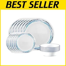 Ocean Blue 18-Piece Dinnerware Set - Lightweight Chip-Resistant Glass for 6