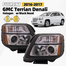 For 2016 2017 GMC Terrain Denali Headlight Black Bezel w/ Bulb Left+Right Pair