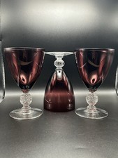 Vintage Set Of 3 Cambridge Aurora Amethyst Wine/Water/Ice Tea Goblets 1950’s