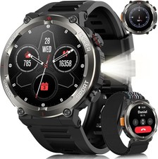 Military SmartWatch Men Rugged Fitness Tracker Waterproof LED Flashlight Compass