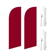 (Pack of 2) Solid Burgundy 6ft Feather Flags Outdoor Signs with complete 8ft...