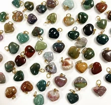 12 Vintage Genuine Natural Gemstone Handmade Heart Assorted Pendant Charms 1908