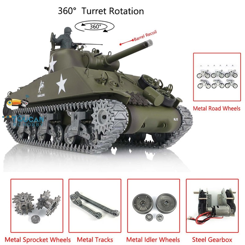 1/16 Henglong 3898 USA M4A3 Sherman RC Tanks Infrared Barrel Recoil 360°Turret