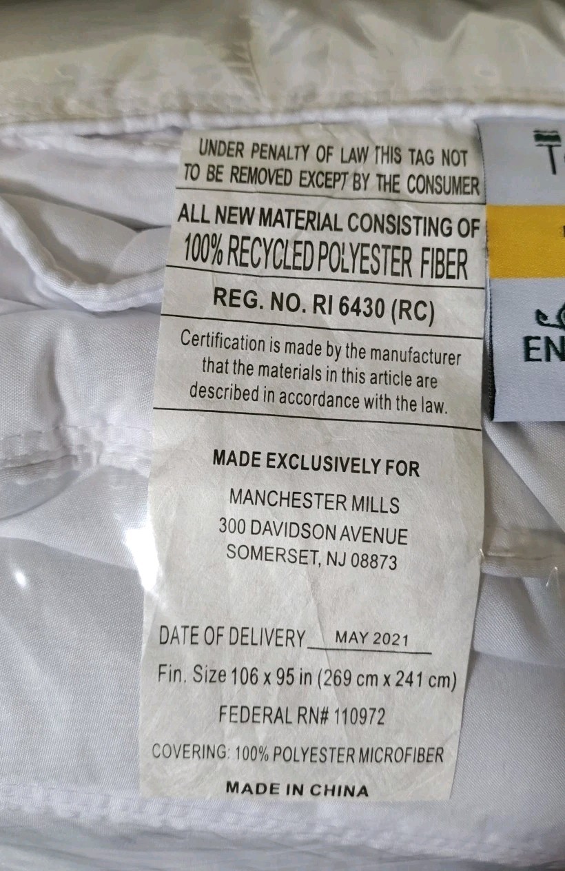 New! Envirosleep Down Alternative T190 Duvet Insert/Comforter Size King 106 X 95