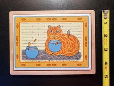 Taylor & Ng Cat  'Kitty Katfish' Framed Art Tilegram Trivet Vintage 1983 w/ BOX