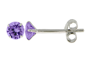 Boucles D'oreilles Puces Carrées Avec Améthyste Et CZ - Argent 925 - Fermoir à Clous - Neuf Avec Emballage