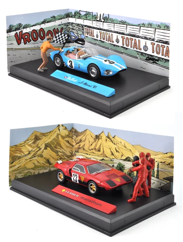 Set of 2 Model Cars MICHEL VAILLANT 1 43 Altaya Comic Book Diorama Diecast