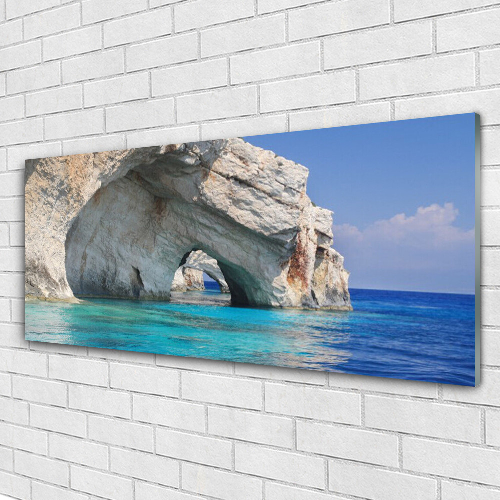 Tableau mural panoramique Falaise Mer Eau impression sous verre 125x50