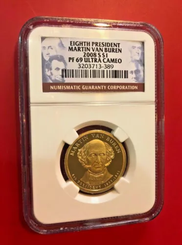 EIGHT PRESIDENT MARTIN VAN BUREN 2008 S DOLLAR NGC PF 69 ULTRA CAMEO