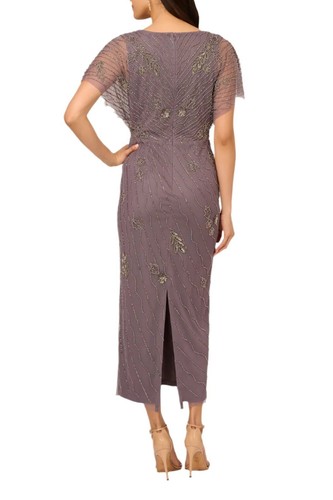 Vestido Adrianna Papell con cuentas hasta el tobillo con mangas acampanadas transparentes - Imagen 3 de 4