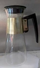 Vintage Glass Coffee Carafe Gold Metal Band Black Handle and Lid Pyrex? Corning?