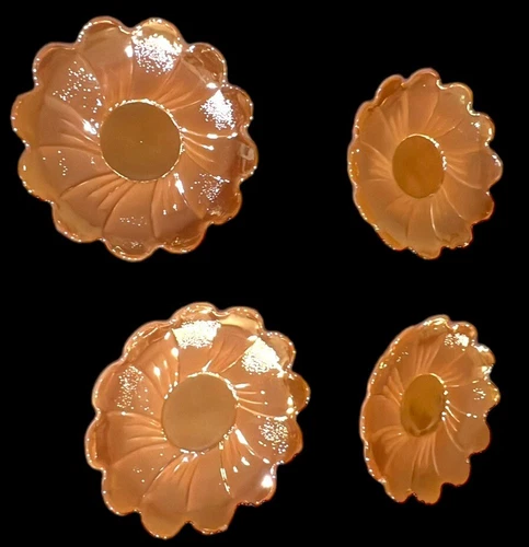 VTG Fire King Anchor Hocking Peach Lustre Lotus Leaf Blossom Dessert Plates Four