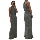 Ricci Wear Halter Neck Sequin Embellished Evening Gown Gray Silver Women Size M