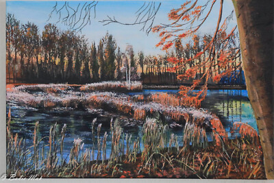 Acrylbild.Handgemalt. Leinwand.60x40cm.der erste Schnee. Lausitz . Unikat.