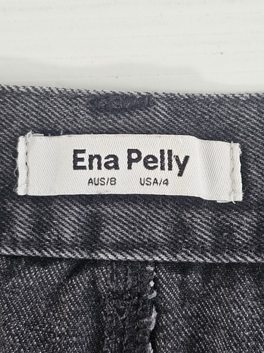 Ena Pelly Denim Midi Skirt Womens Size 8 Black Stone Wash Front Split Frayed Hem - Picture 5 of 9