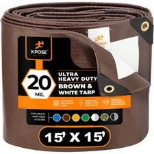 15' x 15' Brown/White Ultra Heavy Duty Tarp - 20 Mil